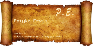 Petyko Ervin névjegykártya